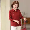 Camisa de Verano Estilo Mamá con Mangas Tres Cuartos, Blusa Bordada Floral, Conjunto de Verano Delgado de Talla Grande para Personas de Mediana Edad, Camisa Base, Conjunto Versátil