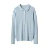 Nuevo Suéter de Punto para Primavera y Otoño 100% Lana Hilo Yangzi Cuello Polo Manga Larga Jersey Versátil para Mujer