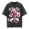 Playera Streetwear Anime Japonés Huo Sombra Dibujos Animados Vintage Lavado Negro Playera para Hombre Algodón Playera Hip-hop Holgada