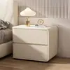 Mesa de cabeceira estilo creme, luxo leve, tamanho pequeno, madeira maciça e couro, design de quarto de alto padrão, sem necessidade de instalação, armário de armazenamento minimalista