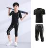 Traje de ropa deportiva de manga corta para niños de secado rápido, pantalones tres cuartos, ropa de verano para correr, entrenamiento de baloncesto y fútbol, ropa elástica para fitness