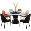 Mesa de Jantar Redonda de Pedra Sinterizada de Luxo Leve e Combinação de Cadeiras com Prato Giratório Mesa de Jantar Simples Moderna Italiana para Apartamento Pequeno Mesa de Sala de Estar Doméstica