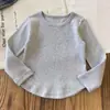 Camiseta de Menina para Primavera e Outono Bebê Estilosa Personalidade Infantil Tendência Versão Coreana Moda Cor Sólida Simples Irregular Camisa Base