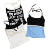 Top regata americano retrô com estampa de letras color block, falso two-piece, gola halter, 26 verão, slim fit, para garotas estilosas