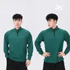 Outono Clone Rosto Meio Botão Gola Redonda Slim Fit Casual Moda Exibição Fitness Esportes Alta Elasticidade Base Camiseta Longa
