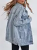 Chaqueta de mezclilla oversize nueva para mujer TEMU Amazon Chaqueta abrigo de mezclilla vieja con agujeros rotos estilo novio