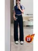 Jeans Gruesos Rectos Sueltos con Forro de Polar Beige para Mujer, Nuevos Pantalones Versátiles Estrechos de Pierna Ancha de Cintura Alta para Otoño e Invierno