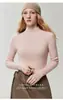 Suéter Kang Sai Ni 100% Caxemira Pura Feminino Gola Semifechada Outono/Inverno Listrado Slim Fit Valorizador Malha Camada Base Suéter