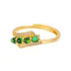 Anel de Jade Banhado a Ouro Estilo Tradicional para Mulheres, Anel Aberto de Esmeralda Imitação de Ouro, Acessório de Anel de Dedo de Luxo Leve de Nicho
