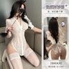 Lencería Sexy Yi Mengyao con Solapa Sexy, Espalda Hermosa, Cordones en V Profunda, Abertura, Camisa de Secretaria Transparente y Falda Corta F917