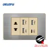 Painel de Aço Inoxidável Cinza Tipo 118 Estilo Tailandês com Tomada Interruptora de Carregamento Rápido USB Tipo-C 20W para Instalação Embutida na Parede