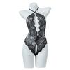 Lencería sexy de tres puntos para la noche, uniforme sexy abierto de entrepierna, encaje seductor, encaje, encaje, encaje, mono halter con cordones
