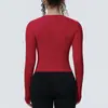 Nuevo top de yoga redondo sin costuras transfronterizo, camiseta deportiva transpirable de manga larga personalizada para mujer para exteriores, venta al por mayor de ropa para fitness