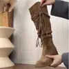 Versión de Cuero Suave ~ Estilo Caballero con Borlas Estilo Páramo Retro Tacón Grueso Botas No Más Altas que la Rodilla Aspecto Adelgazante Botas de Media Pierna para Mujer
