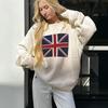 Transfronterizo Europeo y Americano Otoño e Invierno 2024 Explosiones Bandera Americana Suéter de Punto para Mujer Elegante Casual Combinable Cuello Redondo Manga Larga Suéter