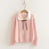 Moda Otoño 2026 Suéter de Punto Estilo Muñeca Japonés para Mujer con Lazo de Encaje, Top Elegante Estilo Francés, Moderno