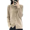Cardigã de lã feminino de alta qualidade com estampa floral, gola redonda, corte solto, abotoado, tricô casual, peça externa branca