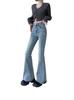 Diseño Nostálgico de Doble Hebilla con Costuras Sentido de Diseño Pantalones de Mezclilla Micro-campana para Mujer Ajustados Nicho Retro Rectos Forma de Herradura Pantalones Largos