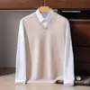 Chaleco de hombre 100% cachemir con cuello en V, tejido liso, corte holgado, adecuado para usar debajo de suéteres, venta al por mayor para comercio exterior