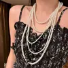 Collar Apilado de Perlas Estilo Noble y Elegante Francés, Exquisito Largo Versátil Temperamento, Collar de Moda Único de Gama Alta