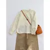 Camisa de Encaje con Cuello para Mujer, Manga Larga, Estilo Holgado de Temperamento, Top de Algodón, Estilo Artístico, Primavera 2025