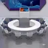 Mesa de Conferência Redonda Grande com Pintura Eletrostática Branca Mesa de Negociação Empresarial em Forma de C Mesa de Conferência Curva Criativa Mesa de Comando de Operação em Forma de C
