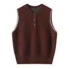 Colete de tricô de cashmere simples com gola redonda para mulheres, novo estilo outono e inverno 2026, cardigã colete para sobrepor