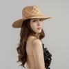 Sombrero de ala grande de rafia con flores huecas, tejido a mano, informal, de moda europea y americana, con correa de cuero PU, parasol de playa para exteriores, sombrero de paja