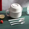 Envío gratis tazón japonés para fideos instantáneos de paja de trigo con tapa ins dormitorio estudiantil plástico tazón palillos cuchara juego Al por mayor