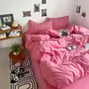 Nuevo Conjunto de Cuatro Piezas para Dormir de Algodón Lavado para Bebés y Madres Conjunto de Tres Piezas para Dormitorio de Estudiantes Color Sólido Sábana Funda de Edredón en