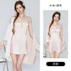 Precioso y Sexy Conjunto de Camisón y Bata de Satén con Panel de Encaje de Malla Sedoso de Corte Bajo Acolchado P3143