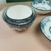 Cuencos y Platos de Cerámica Blue Charm: Popular Vajilla de Estilo Japonés para Uso Doméstico, Cuenco de Cerámica con Color Bajo Esmalte para Sopa y Fideos, Apto para Microondas