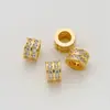Contas de Cobre Banhado a Ouro 18K com Zircônia Inlaid, Contas Cilíndricas, Espaçadores de Roda para Pulseiras, Colares e Acessórios de Joias DIY