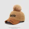 Gorra de béisbol retro estilo Ins para niños de lana de cordero de los Red-Sox, gorra de bloques de color con pompón para otoño e invierno