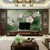 Novo Pano de Parede Lótus Zen Chinês Papel de Parede para Parede de Fundo de TV Lótus de Tinta 3D Papel de Parede para Sala de Estar com Sofá