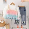 Conjunto de Ropa de Otoño para Niñas, Elegante Chaleco de Suéter Arcoíris Conjunto de Tres Piezas para Bebés Niñas, Ropa para Bebés de Primavera y Otoño