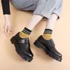 Zapatos Bajos de Cuero con Suela Gruesa y Hebilla para Mujer 1461 Transfronterizos, Piel Genuina, Estilo Británico, Casual, Estudiante, Suela de Plataforma de Grosor Medio