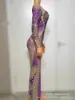 Vestidos de Gala Morados Brillantes con Pedrería Sexy para Mujer Vestido de Celebración de Cumpleaños para la Noche Ropa para Fiesta en Discoteca