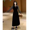 Vestido casual de manga larga con cuello polo para mujer de talla grande, diseñado para primavera y otoño, con efecto adelgazante, cintura ceñida y largo por debajo de la rodilla