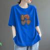 Camiseta Feminina Plus Size Verão Novo Design Algodão Puro Gola Redonda Slim Manga Curta Top Estilo Solto Cobrindo a Barriga Verão
