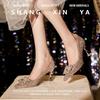 Sapatos de casamento de cristal para mulheres 2024 Novo vestido de noiva dourado bidirecional dama de honra salto alto sapatos de noiva