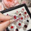 Camélia Luxo Romã Rubi Anel Design Medieval Lady Jantar Corindo Vermelho All-match Anel