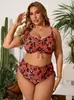 Amazon Europa e América Maior Tamanho Maiô Separado Feminino Vermelho Tijolo Estampa de Leopardo Cintura Alta Cordão Biquíni Duas Peças Férias na Praia