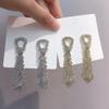 Pendientes largos con diamantes de imitación de estilo europeo y americano de plata 925 con diseño de lazo que combinan con todo, elegantes aretes Han Xue para mujer.