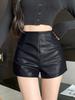 Pantalones Cortos de Cuero Negro para Mujer 2025 Nuevo Otoño Hot Pants Sexy Cintura Alta Ajustados Ajustados Línea A Pantalones Casuales