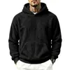 Sitio web independiente transfronterizo: Sudadera con capucha de forro polar de doble cara para hombre Otoño/Invierno, sudadera con capucha informal de color liso, manga larga