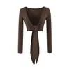 Estilo puramente seductor, top corto de cintura alta con tirantes, chal de manga larga, nueva camiseta exterior ajustada de otoño estilo 'hot girl' para mujer
