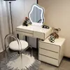 2026 Mesa de Toucador de Pedra Cor Creme Madeira Maciça Mesa de Cabeceira Integrada Celebridade da Internet Mesa de Maquiagem Retrátil Quarto Moderno Simples