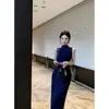 Elegante vestido bodycon de malha sem mangas, estilo socialite, com corte justo para mulheres, vestido base longo com uma vibe de dama de alta sociedade, sofisticada e poderosa