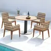 Mesas e Cadeiras de Teca para Exterior, Vila com Pátio, Mesa Longa de Madeira Maciça, Terraço de Jardim à Prova d'Água, Conjunto de Móveis de Madeira Maciça e Rattan
